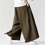 Buddha Stones Summer Vintage Drawstring Striped Ankle Pants Men's Wide Leg Pants With Pocket
