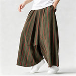 Buddha Stones Summer Vintage Drawstring Striped Ankle Pants Men's Wide Leg Pants With Pocket