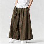 Buddha Stones Summer Vintage Drawstring Striped Ankle Pants Men's Wide Leg Pants With Pocket