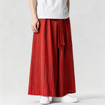 Buddha Stones Summer Vintage Drawstring Striped Ankle Pants Men's Wide Leg Pants With Pocket
