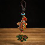 Buddha Stones Hand-carved Rainbow Eucalyptus Colorful Koi Fish Wealth Charm Keychains