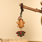 Buddha Stones Hand-carved Rainbow Eucalyptus Colorful Koi Fish Wealth Charm Keychains