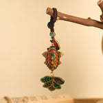Buddha Stones Hand-carved Rainbow Eucalyptus Colorful Koi Fish Wealth Charm Keychains