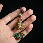 Buddha Stones Hand-carved Rainbow Eucalyptus Colorful Koi Fish Wealth Charm Keychains