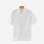 Buddha Stones Summer Minimalist Button-Up Solid Cotton Linen Men's Short Sleeve Shirts With Pocket
