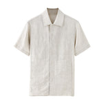 Buddha Stones Summer Minimalist Button-Up Solid Cotton Linen Men's Short Sleeve Shirts With Pocket