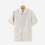 Buddha Stones Summer Minimalist Button-Up Solid Cotton Linen Men's Short Sleeve Shirts With Pocket