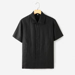Buddha Stones Summer Minimalist Button-Up Solid Cotton Linen Men's Short Sleeve Shirts With Pocket