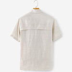 Buddha Stones Summer Minimalist Button-Up Solid Cotton Linen Men's Short Sleeve Shirts With Pocket