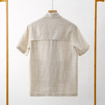 Buddha Stones Summer Minimalist Button-Up Solid Cotton Linen Men's Short Sleeve Shirts With Pocket