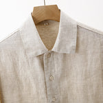 Buddha Stones Summer Minimalist Button-Up Solid Cotton Linen Men's Short Sleeve Shirts With Pocket