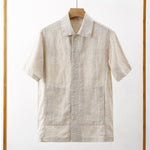 Buddha Stones Summer Minimalist Button-Up Solid Cotton Linen Men's Short Sleeve Shirts With Pocket
