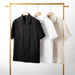 Buddha Stones Summer Minimalist Button-Up Solid Cotton Linen Men's Short Sleeve Shirts With Pocket