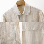 Buddha Stones Summer Minimalist Button-Up Solid Cotton Linen Men's Short Sleeve Shirts With Pocket