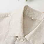 Buddha Stones Summer Minimalist Button-Up Solid Cotton Linen Men's Short Sleeve Shirts With Pocket