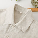 Buddha Stones Summer Minimalist Button-Up Solid Cotton Linen Men's Short Sleeve Shirts With Pocket