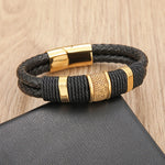 Buddha Stones Leather Hand-Woven Strength Double Layer Braided Bracelet