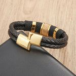 Buddha Stones Leather Hand-Woven Strength Double Layer Braided Bracelet