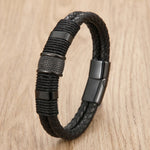 Buddha Stones Leather Hand-Woven Strength Double Layer Braided Bracelet