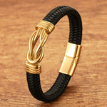 Buddha Stones Leather Braided Infinite Knot Durability Geometric Balance Bracelet