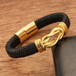 Buddha Stones Leather Braided Infinite Knot Durability Geometric Balance Bracelet