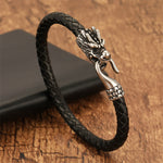 Buddha Stones Braided Leather Dragon Strength Punk Bracelet