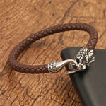Buddha Stones Braided Leather Dragon Strength Punk Bracelet