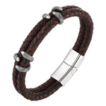 Buddha Stones Braided Leather Dragon Claw Strength Stainless Steel Bracelet