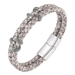 Buddha Stones Braided Leather Dragon Claw Strength Stainless Steel Bracelet