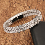Buddha Stones Braided Leather Dragon Claw Strength Stainless Steel Bracelet