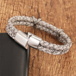 Buddha Stones Braided Leather Dragon Claw Strength Stainless Steel Bracelet