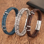 Buddha Stones Braided Leather Dragon Claw Strength Stainless Steel Bracelet