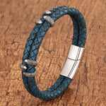 Buddha Stones Braided Leather Dragon Claw Strength Stainless Steel Bracelet