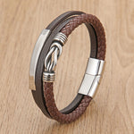 Buddha Stones Leather Braided Protection Geometric Magnetic Clasp Bracelet
