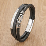 Buddha Stones Leather Braided Protection Geometric Magnetic Clasp Bracelet