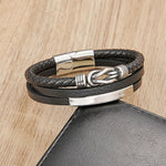 Buddha Stones Leather Braided Protection Geometric Magnetic Clasp Bracelet