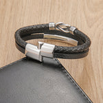 Buddha Stones Leather Braided Protection Geometric Magnetic Clasp Bracelet