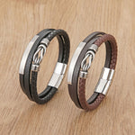 Buddha Stones Leather Braided Protection Geometric Magnetic Clasp Bracelet