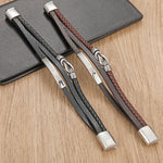 Buddha Stones Leather Braided Protection Geometric Magnetic Clasp Bracelet