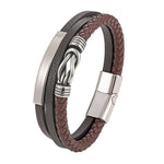 Buddha Stones Leather Braided Protection Geometric Magnetic Clasp Bracelet