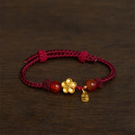 Buddha Stones Copper Peach Blossoms Fu Character Good Fortune Red String Charm Bracelet