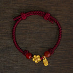 Buddha Stones Copper Peach Blossoms Fu Character Good Fortune Red String Charm Bracelet
