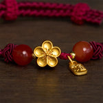 Buddha Stones Copper Peach Blossoms Fu Character Good Fortune Red String Charm Bracelet