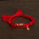 Buddha Stones Alloy Koi Fish Gourd Pendant Success Retro Double-Strand String Bracelet