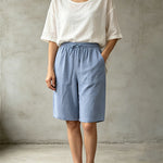 Buddha Stones Summer Casual Drawstring Solid Bermuda Shorts Women's Straight Leg Pants With Pockets