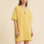 Buddha Stones Summer Casual Minimalist Button-Up Solid Women's Short Sleeve Dresses