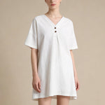Buddha Stones Summer Casual Minimalist Button-Up Solid Women's Short Sleeve Dresses