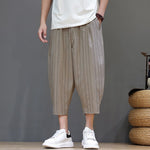Buddha Stones Summer Casual Drawstring Striped Capri Pants Men's Harem Pants With Pocket
