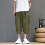 Buddha Stones Summer Casual Drawstring Striped Capri Pants Men's Harem Pants With Pocket