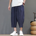 Buddha Stones Summer Casual Drawstring Striped Capri Pants Men's Harem Pants With Pocket